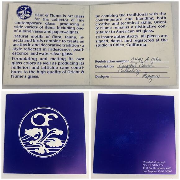 Orient & Flume Pink Callalily Flower Lampwork Paperweight Vintage Beyers Bag COA - Picture 10 of 15